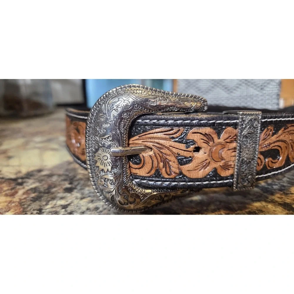 Beaded Tooled Leather Western Belt,  Rodeo, Festival, Concert